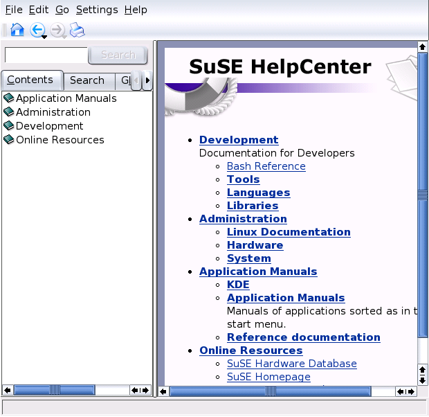The Main Window of the SUSE Help Center