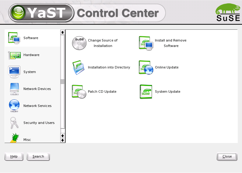 The YaST Control Center
