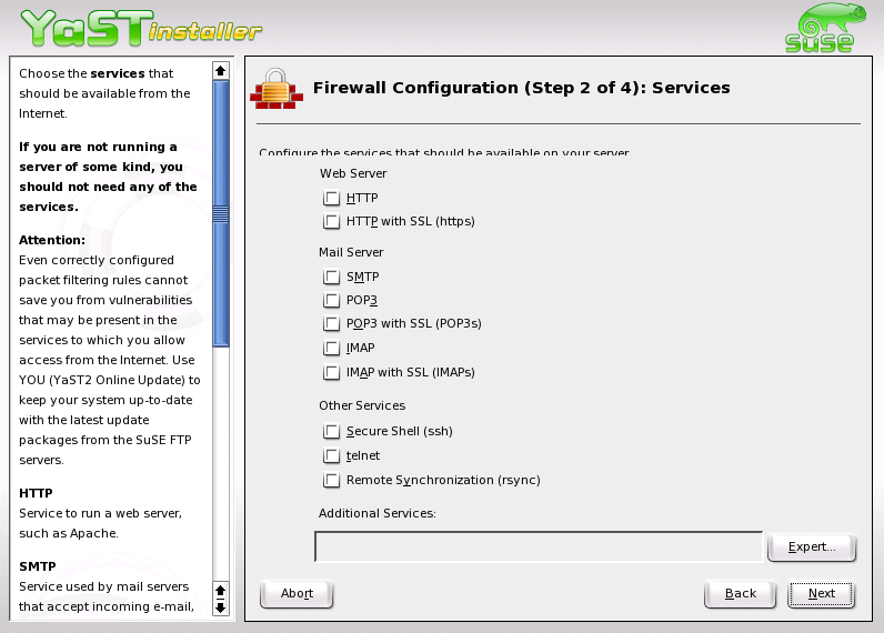 SuSE Firewall: Externally Accessible Services