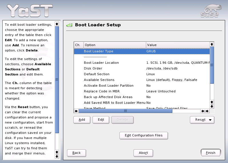 Configuring the Boot Loader with YaST