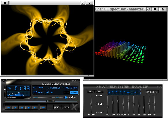 XMMS with Equalizer, OpenGL Spectrum Analyzer, and Infinity Plug-Ins